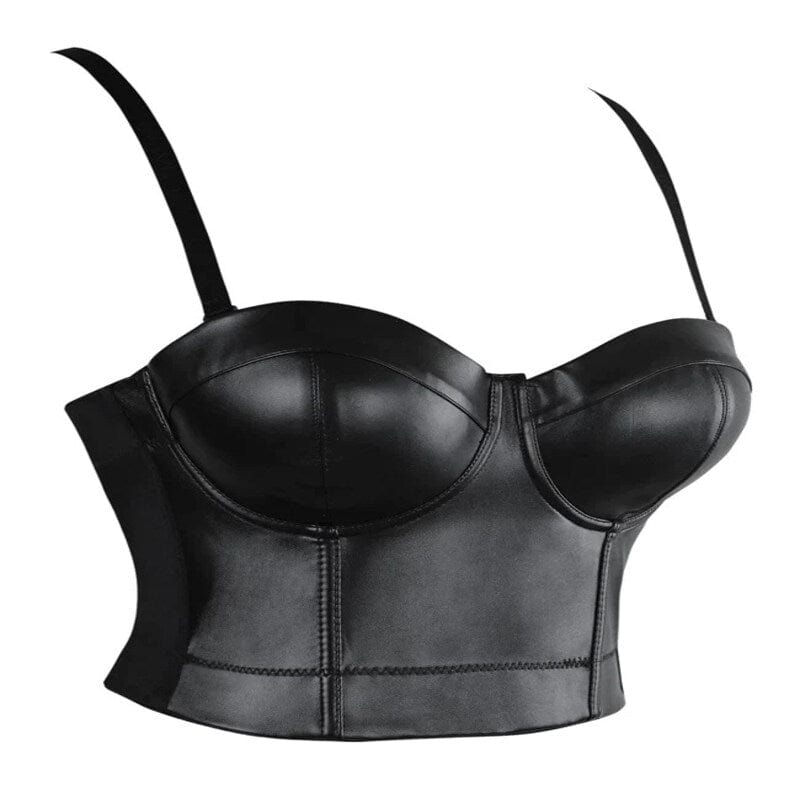 Women's Spaghetti Straps Faux Leather Bustier Crop Top- | Drezden