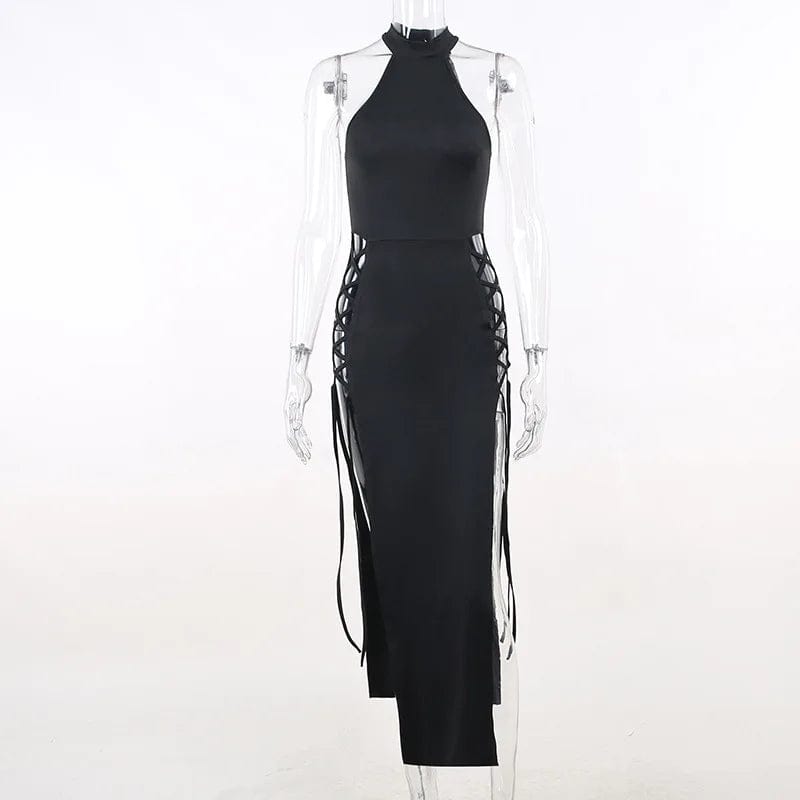 Drezden Goth Gothic Halter Slim Midi Dress