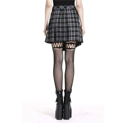 Women's Gothic Black Grungy Shift Dress with Faux Leather Shoulder Straps