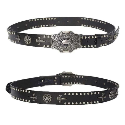 Drezden Goth Men's Gothic Belts With Rivets Of Multi-skulls And Crosses