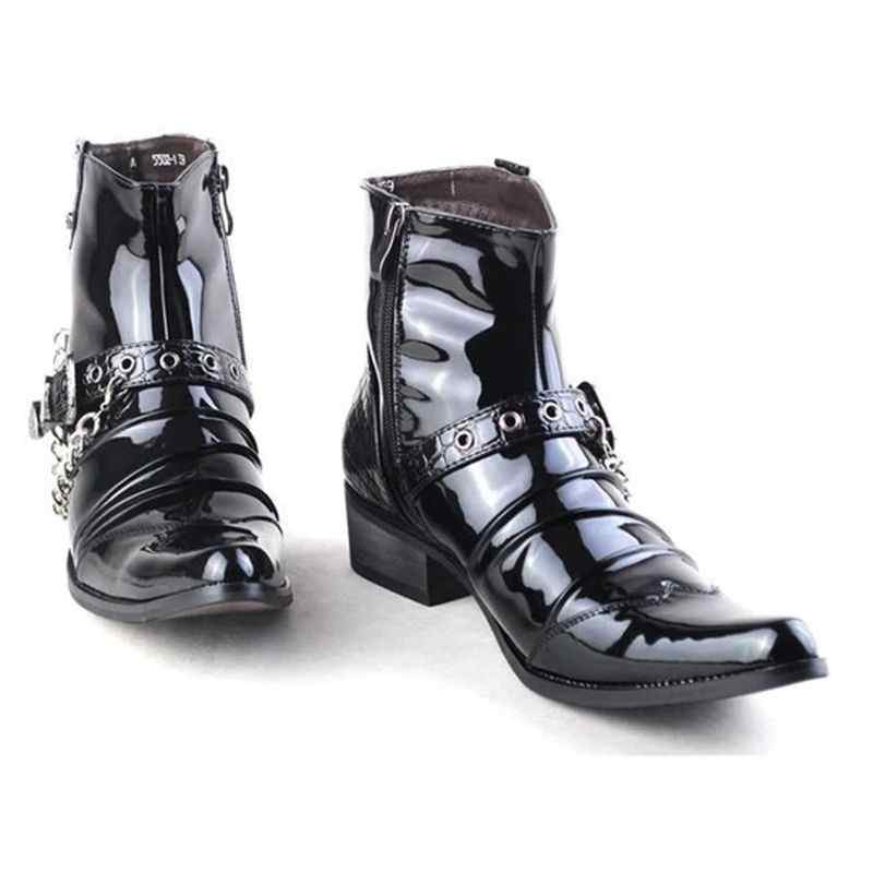 Drezden Goth Men's Buckle Chain Faux Leather Pointed Toe Boots