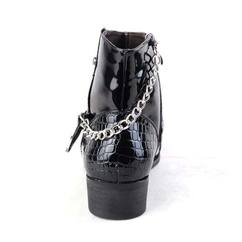 Drezden Goth Men's Buckle Chain Faux Leather Pointed Toe Boots