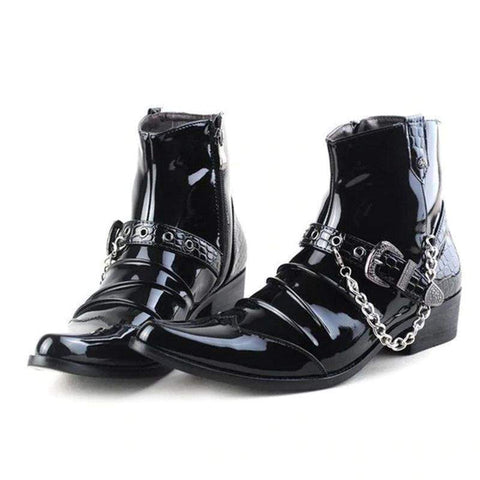 Men's Buckle Chain Faux Leather Pointed Toe Boots