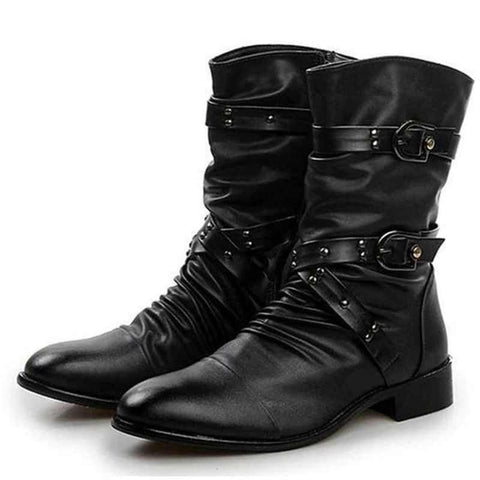 Men's Buckle Pointed Toe Boots