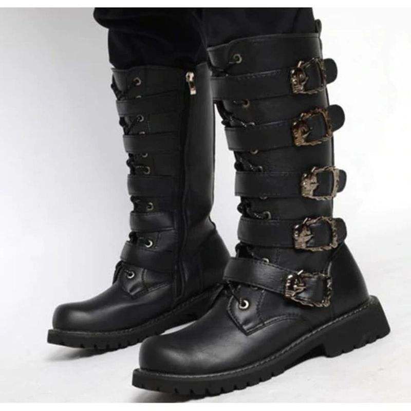 Drezden Goth Men's Faux Leather Boots With Adjustable Buckles