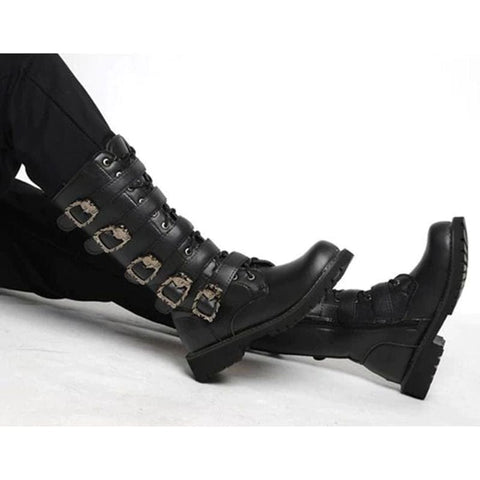 Drezden Goth Men's Faux Leather Boots With Adjustable Buckles