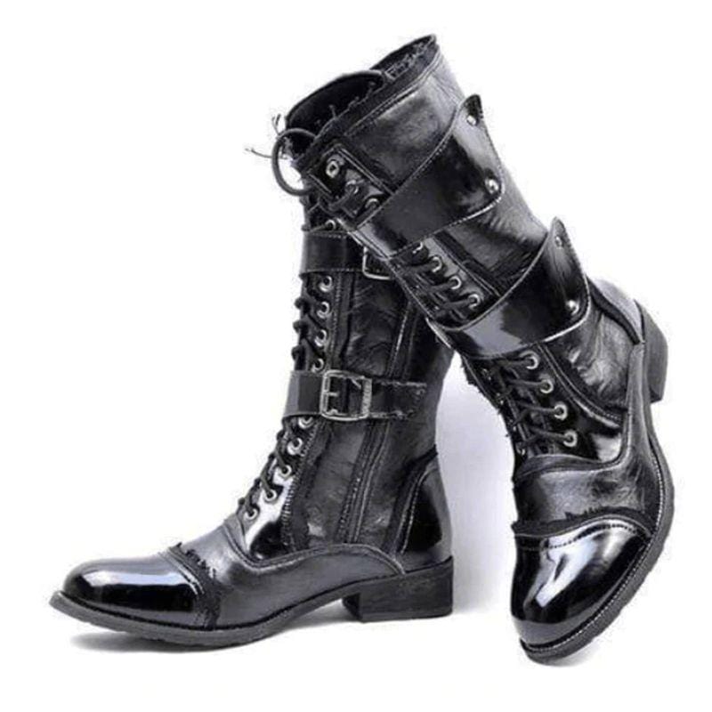 Drezden Goth Men's Military Faux Leather Multi Buckles Boots