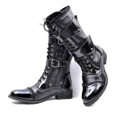 Men's Military Faux Leather Multi Buckles Boots