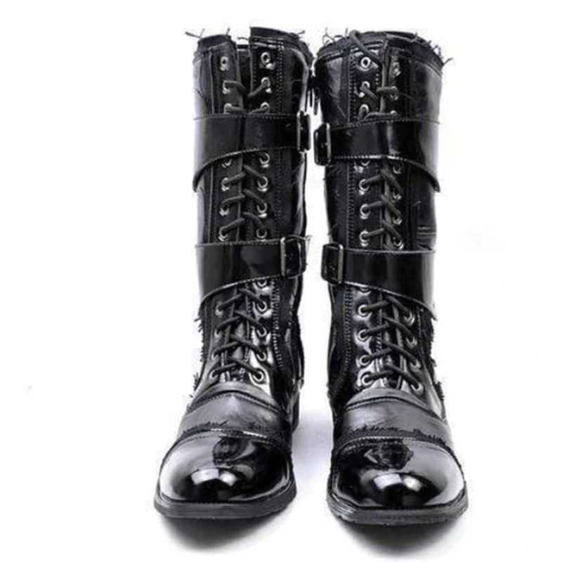Drezden Goth Men's Military Faux Leather Multi Buckles Boots