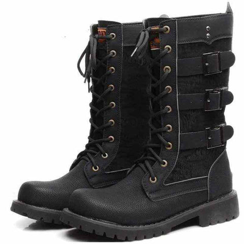 Men's Multi Buckles Lace Up High Boots