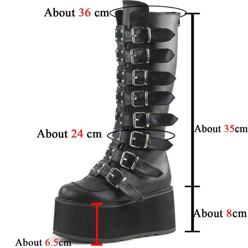 Drezden Goth Women's Gothic Many Buckles Platform Boots- Patent