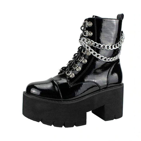 Women's Gothic Punk Patent Leather Lace Up Boots