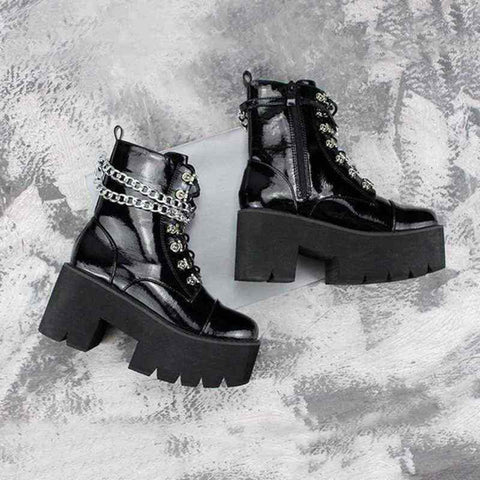 Drezden Goth Women's Gothic Punk Patent Leather Lace Up Boots