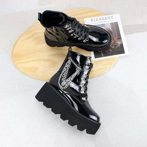 Drezden Goth Women's Gothic Punk Patent Leather Platform Boots