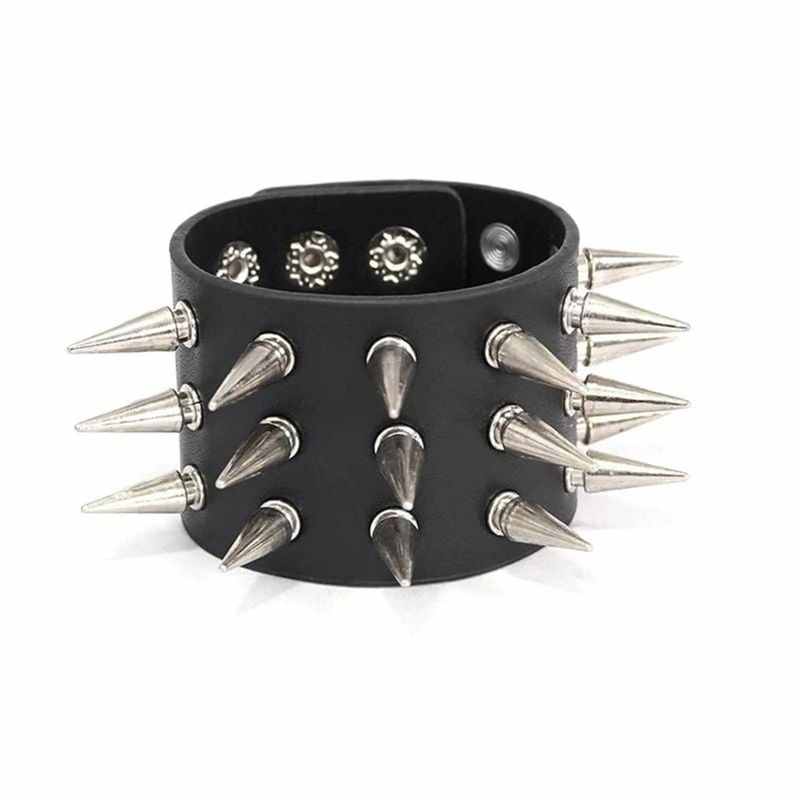 Drezden Goth Punk Faux Leather Spike Studded Wide Wristband