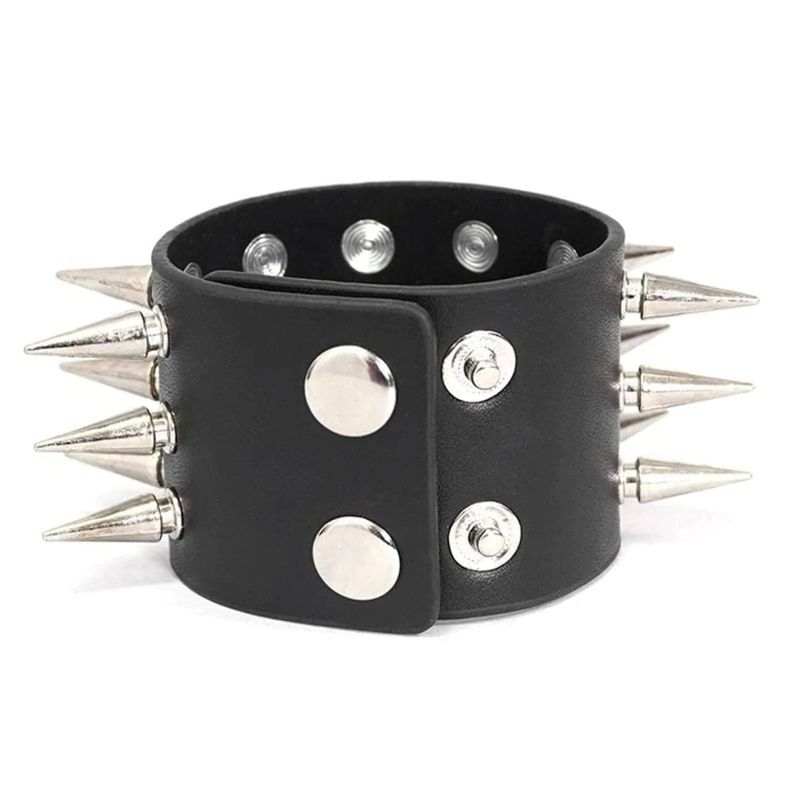 Drezden Goth Punk Faux Leather Spike Studded Wide Wristband
