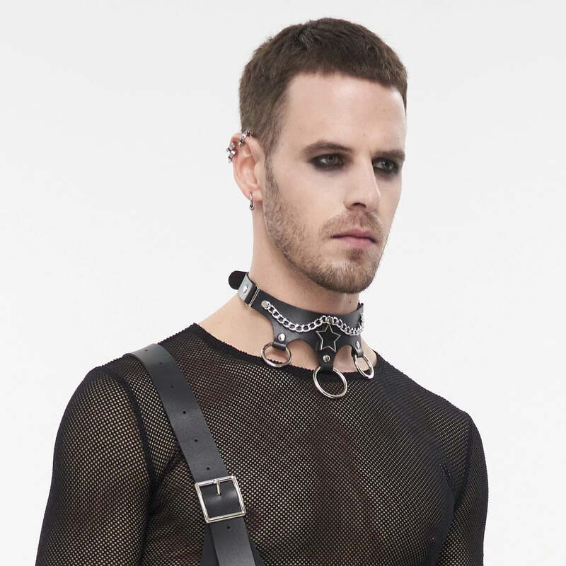 Mens's Minimalist Chunky Leather Choker Necklace