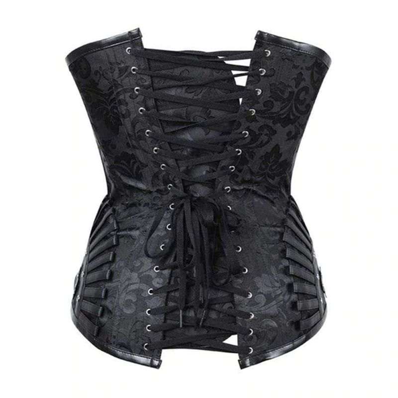 Women Genuine Leather Corset Gothic Sleeveless Backless Turn Down