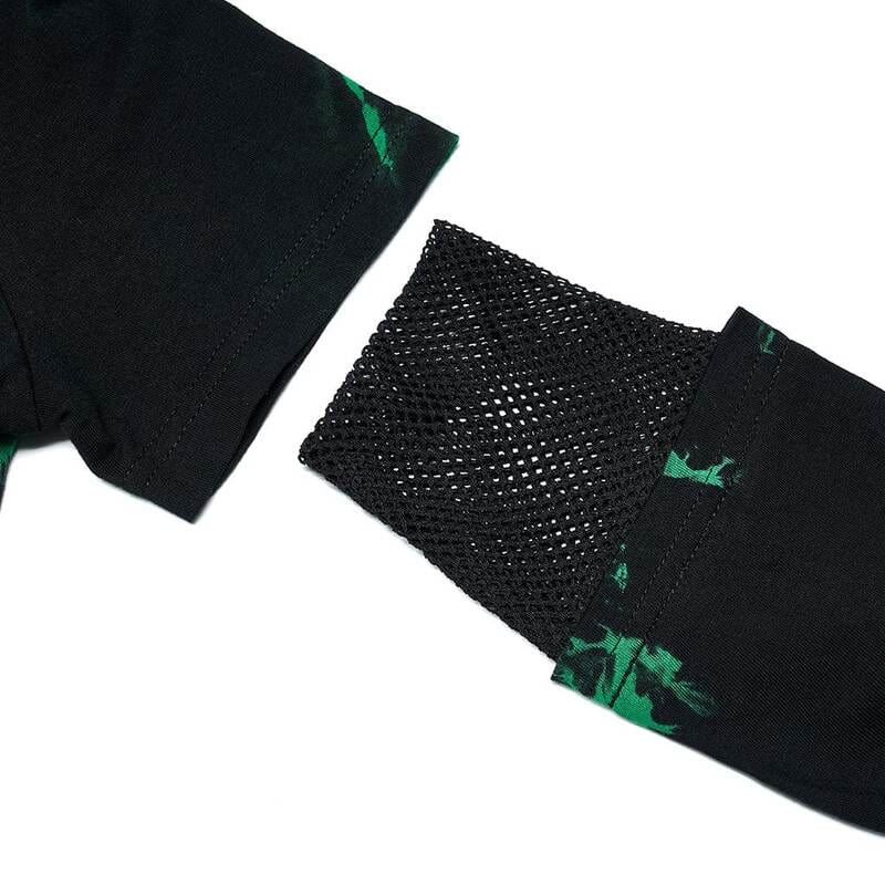 Drezden Goth Women's Grunge Green Tie-dye Crop Top with Detachable Sleeves