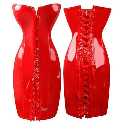 Drezden Red / S Goth Black and Red Faux Leather Dresses
