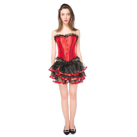 Gothic Burlesque Corset And Skirt Set - Red