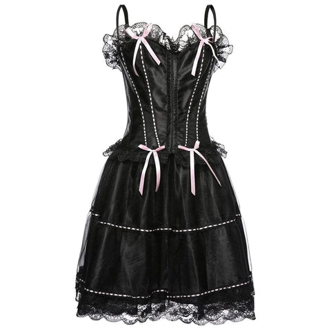 Drezden Black & Light Pink / S Goth Gothic Burlesque Top And Skirt Set
