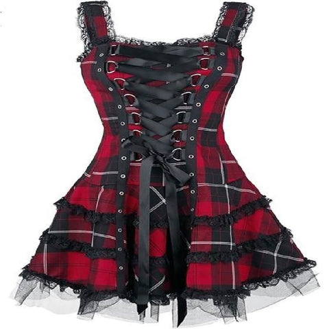 Drezden Red / S Goth Gothic Emo Plaid Dresses