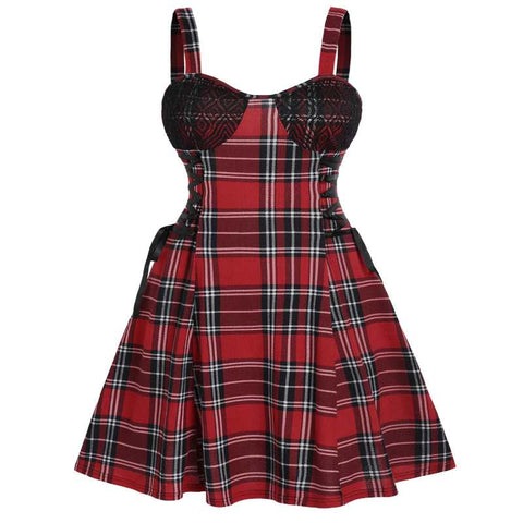 Grunge Plaid Dress-Black & Red