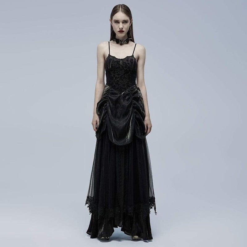 Drezden Goth Women's Gothic Strappy Ruffle Layered Slip Dress