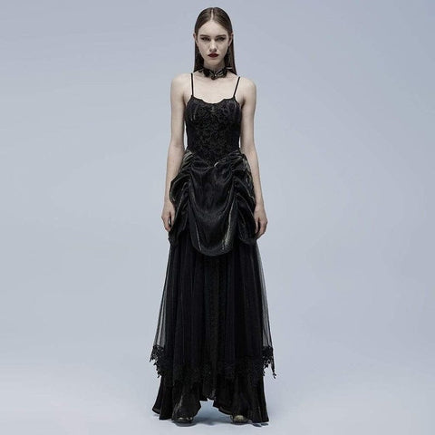 Women's Gothic Strappy Ruffle Layered Slip Dress