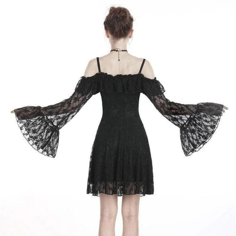 Drezden Goth Gothic Off-shoulder Lace Overlaid Sheer Sleeved Dress