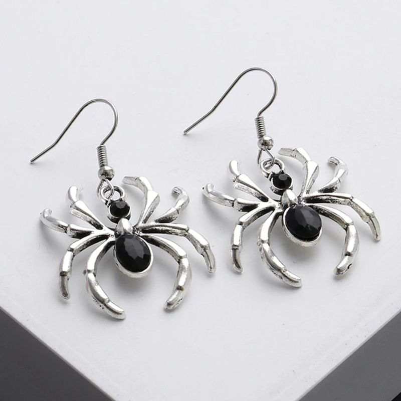 Drezden Goth Black and Silver Spider Earrings