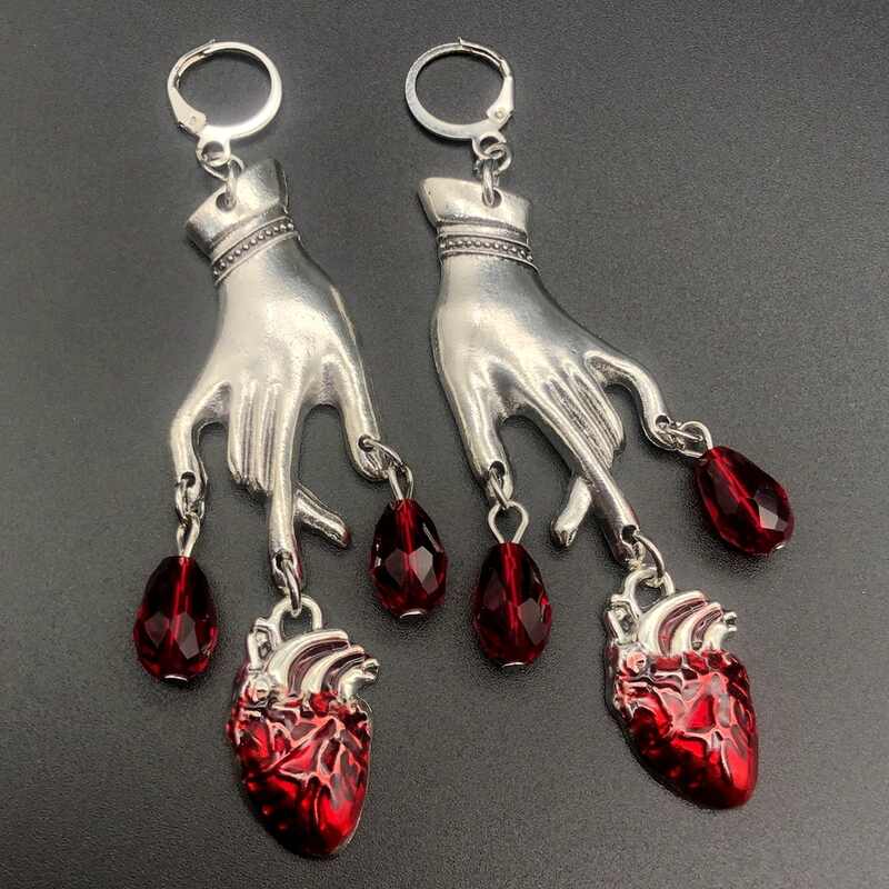 Drezden Goth Bleeding Heart Earrings