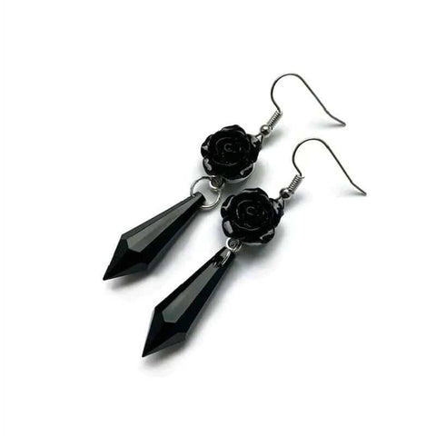 Gothic Black Rose Earrings