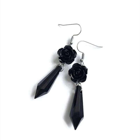 Drezden Goth Gothic Black Rose Earrings
