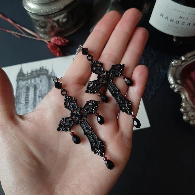 Drezden Goth Gothic Cross Earrings