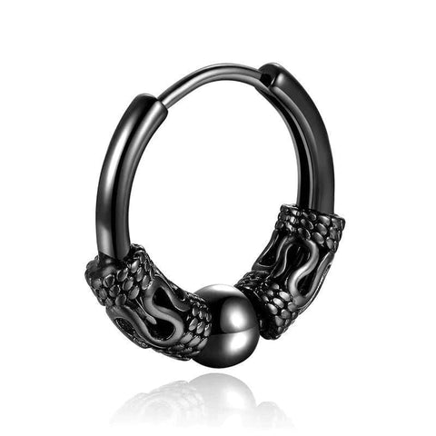 Drezden Black Goth Gothic Stainless Steel Hoop Bead Earrings