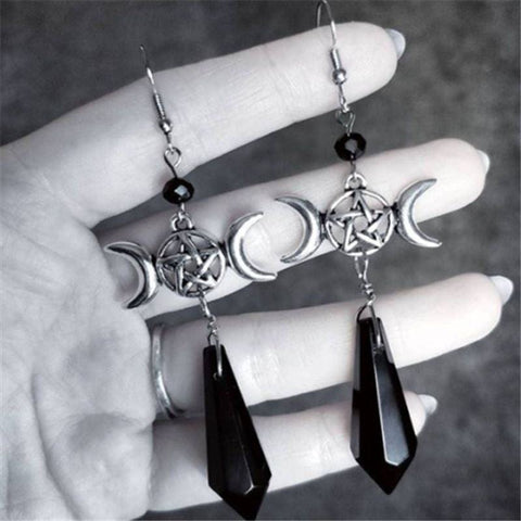 Gothic Star & Moons Gem Earrings