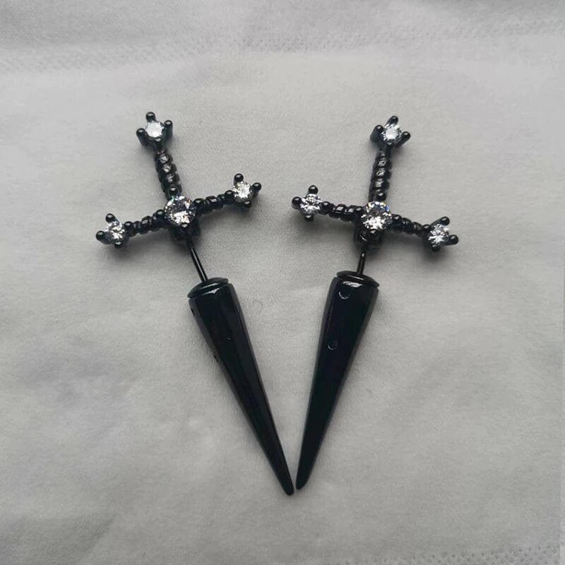 Drezden White Black Goth Gothic Sword Earrings