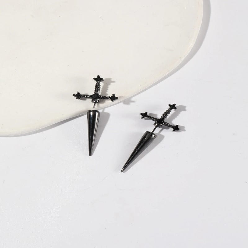 Drezden Black Color Goth Gothic Sword Earrings