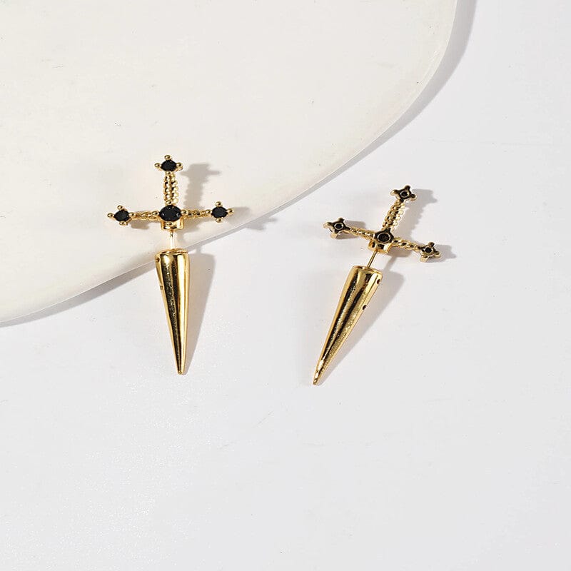 Drezden Gold Color Goth Gothic Sword Earrings