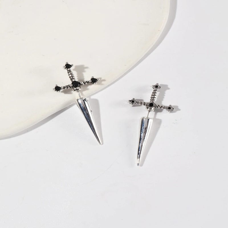 Drezden Silver Color Goth Gothic Sword Earrings