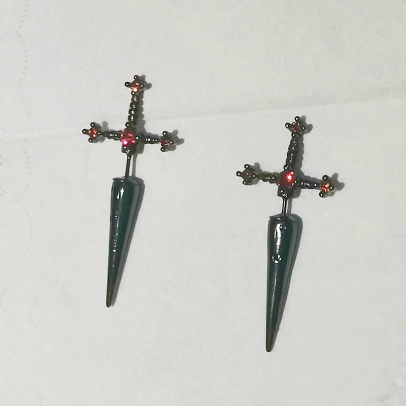 Drezden Red Black Goth Gothic Sword Earrings