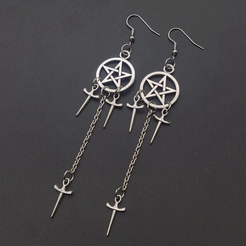 Drezden Goth Pentagram Swords Earrings