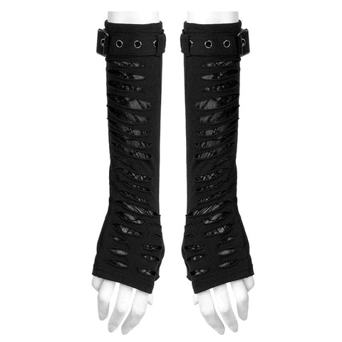 Drezden Black / XS-S Goth Women's Gothic Ripped Buckle Long Gloves