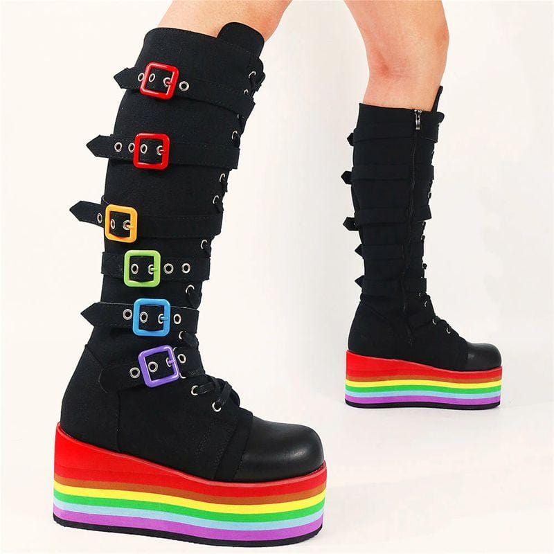 Drezden Goth Gothic Rainbow Platform Boots