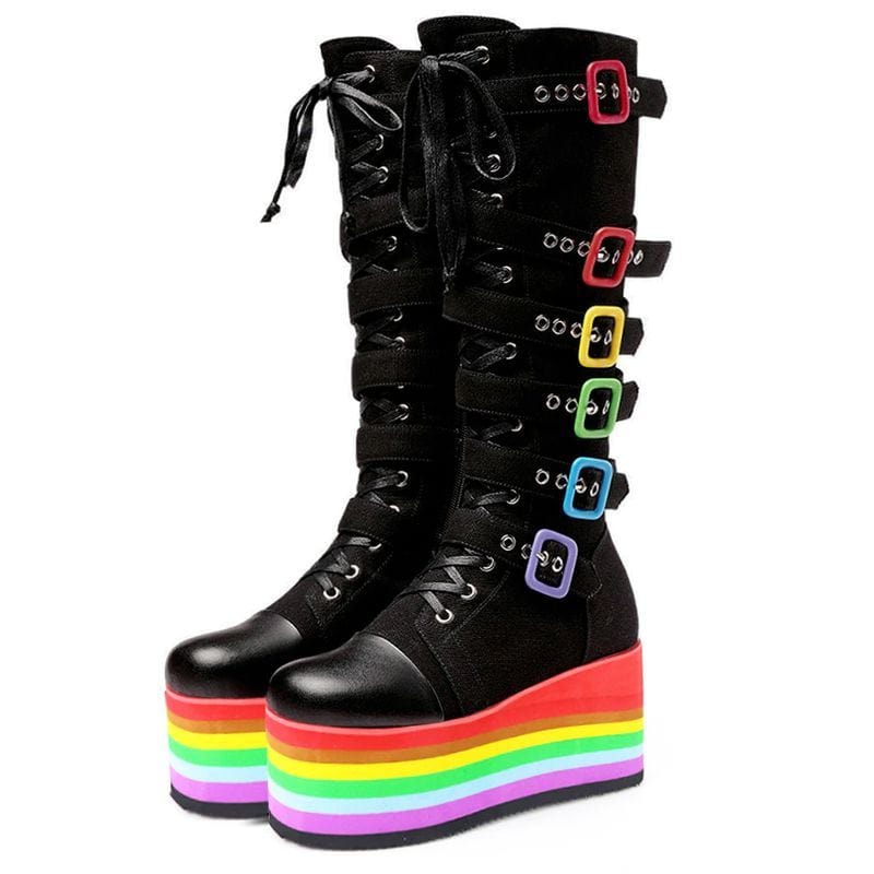 Drezden Goth Gothic Rainbow Platform Boots