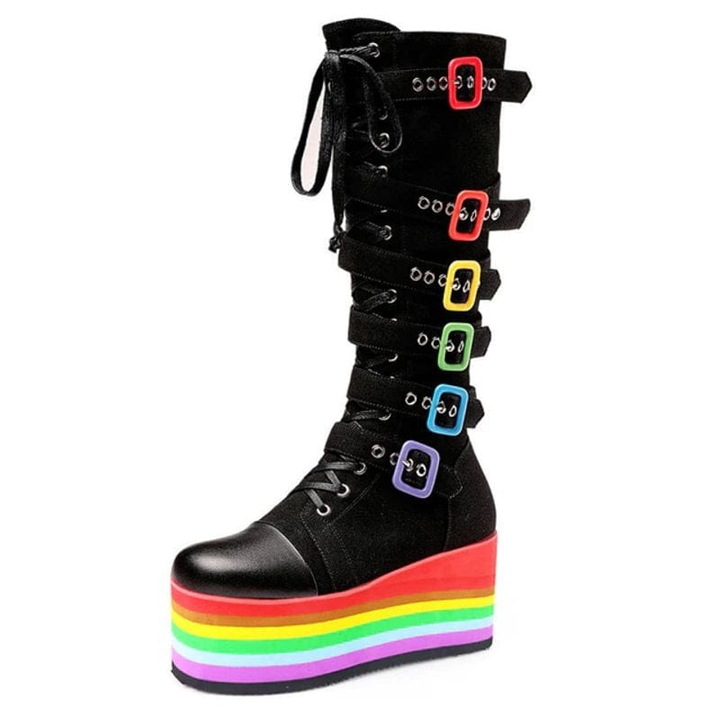 Drezden Goth Gothic Rainbow Platform Boots