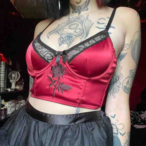 Gothic Rose Crop Top- Red