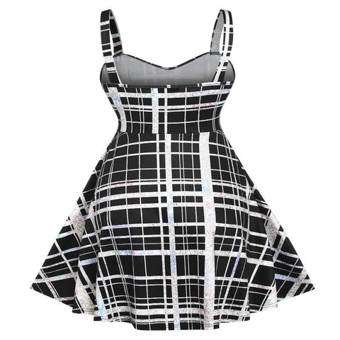 Drezden Goth Grunge Plaid Mini Dress-Black & White